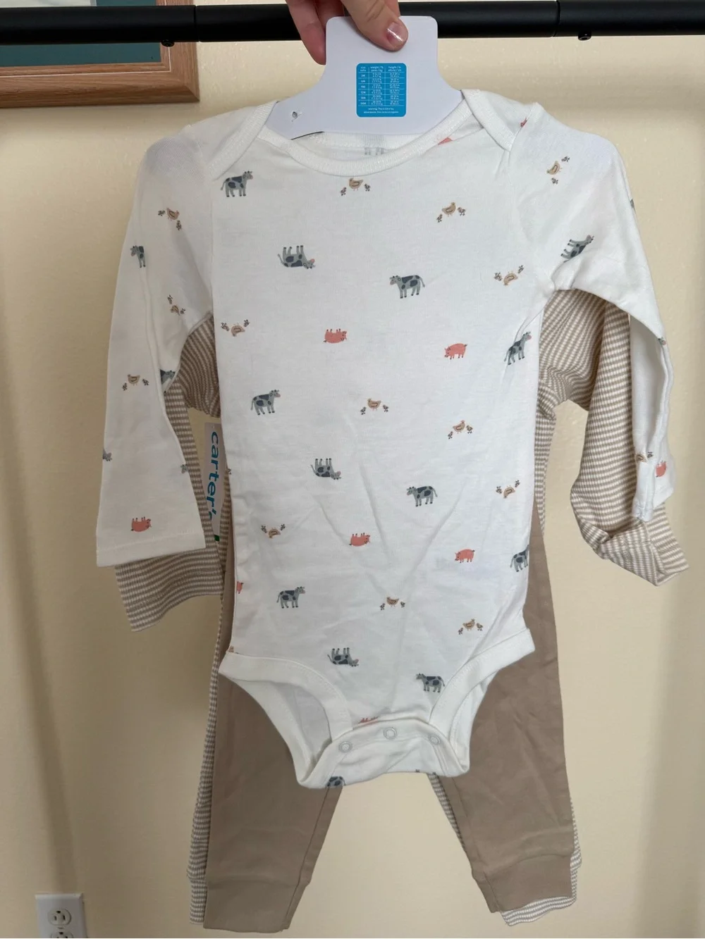 Carter's Beige & White Striped Long-Sleeve Two-Piece Set